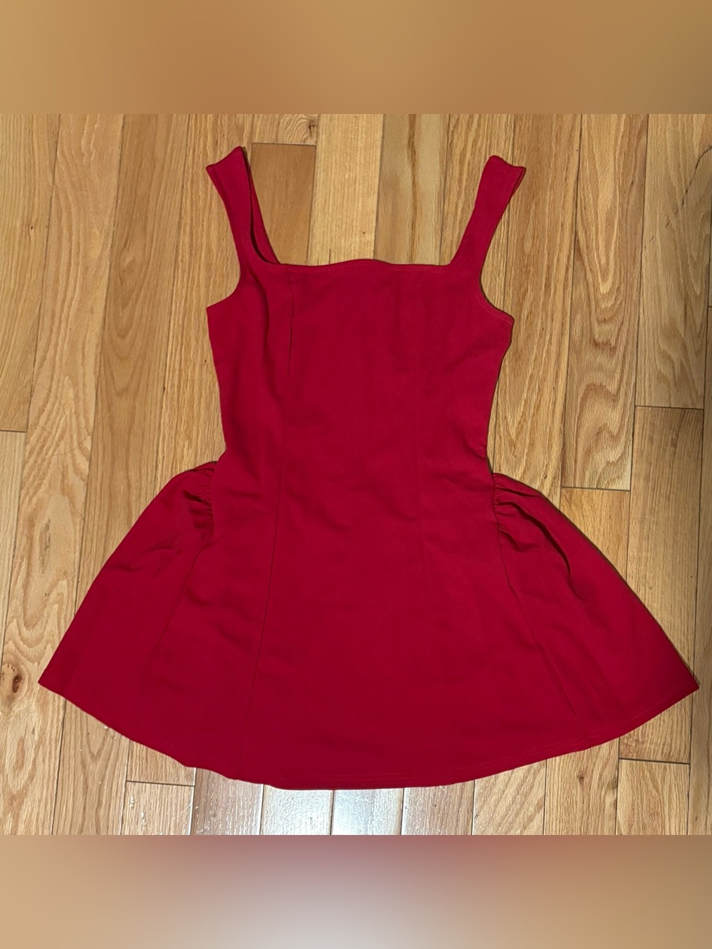 Sleek Red Square-Neck Mini Dress